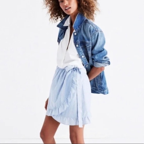 Madewell Meadow Ruffle Wrap Skirt Tie Belt Chambray Blue  size 6 - Picture 2 of 5
